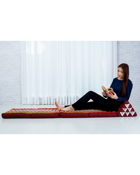 Leewadee - Comodo Materasso Da Pavimento Giapponese Con Cuscino Lettura, Materasso Futon O Tappetino XXL Pieghevole Da Massaggio Tailandese, 225 x 50 cm, Verde Rosso