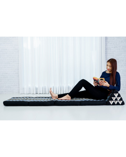 Leewadee Comfortable Japanese Floor Mattress - Thai Floor Bed With Triangle Cushion - Futon Mattress - XL Extra Long Thai Massage Mat, 89 x 20 inches, Blue, Kapok Filling