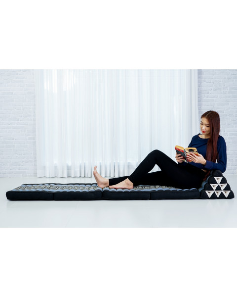 Leewadee Comfortable Japanese Floor Mattress - Thai Floor Bed With Triangle Cushion - Futon Mattress - XL Extra Long Thai Massage Mat, 225 x 50 cm, Blue, Kapok Filling