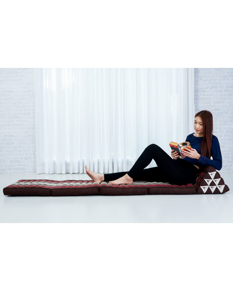 Leewadee Comfortable Japanese Floor Mattress - Thai Floor Bed With Triangle Cushion - Futon Mattress - XL Extra Long Thai Massage Mat, 89 x 20 inches, Brown Red, Kapok Filling