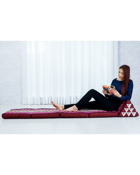 Leewadee - Bequeme Japanische Bodenmatratze - Thai Bodenliege mit Dreieckskissen - Futon Klappmatte - Thai Massagematte, XL Extra Lang, 225 x 50 cm, Rotbraun Pink