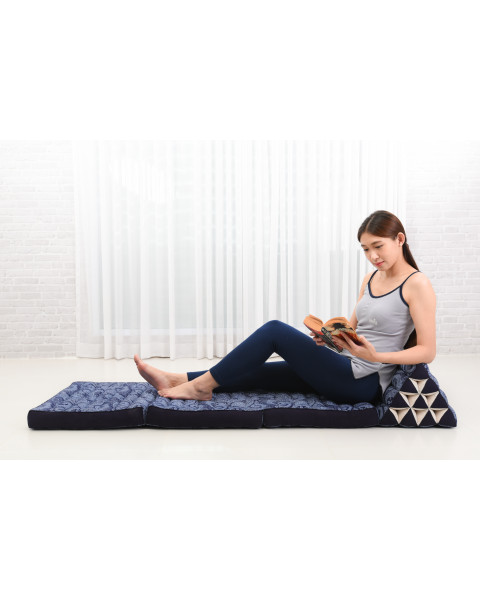 Leewadee 3-Fold Mat with Triangle Cushion – Comfortable TV Pillow, Foldable Mattress with Cushion Made of Kapok, 67 x 21 inches, Blue White