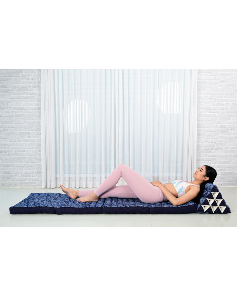 Leewadee Comfortable Japanese Floor Mattress - Thai Floor Bed With Triangle Cushion - Futon Mattress - XL Extra Long Thai Massage Mat, 89 x 20 inches, Blue White, Kapok Filling