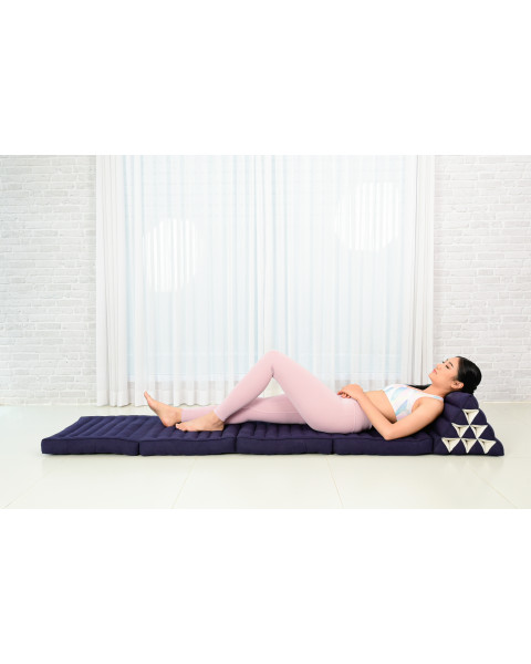 Leewadee 4-Fold Mat with Triangle Cushion – Firm TV Pillow, Foldable Mattress with Cushion Made of Kapok, 225 x 50 cm, Blue