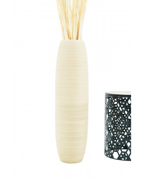 Leewadee Große Deko Bodenvase Für Dekozweige, Hohe Standvase Für Pampasgras, Design Holzvase, 90 cm, Creme