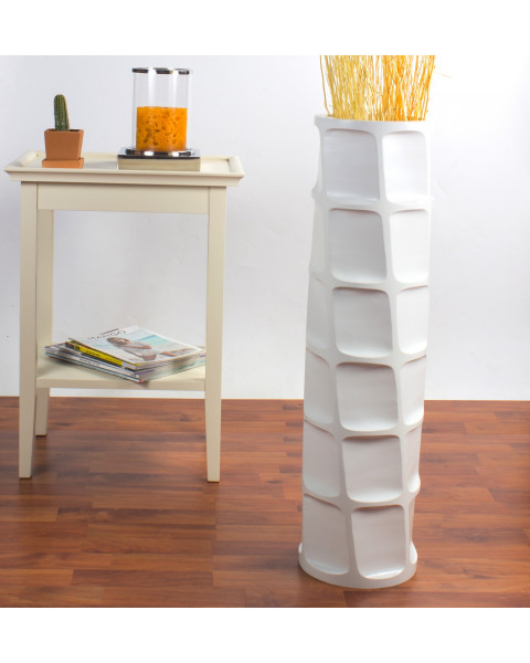 Leewadee Große Deko Bodenvase Für Dekozweige, Hohe Standvase Für Pampasgras, Design Holzvase, 70 cm, Weiß