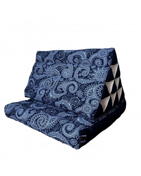 Leewadee materasso pieghevole con schienale triangolare: comodo tappetino con cuscino triangolare in kapok fatto a mano, materasso thailandese, 75 x 50 cm, Blu Bianco