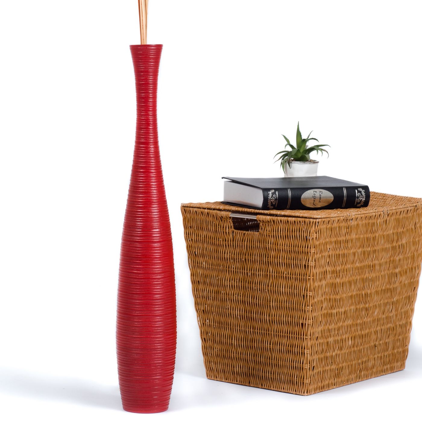Leewadee Grande Vaso da Terra per Rami Decorativi Vaso Alto da Interno 75 cm Rosso Legno di Mango 
