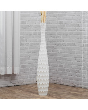 Leewadee Grand Vase A Poser Au Sol Pour Branches Décoratives De Pampa, Vase En Bois De Manguier, 90 cm, Blanc