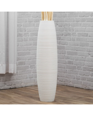 Leewadee Large White Home Decor Floor Vase – Wooden 28 inches Tall Farmhouse Decor Flower Holder For Fake Plant And Pampas Grass
