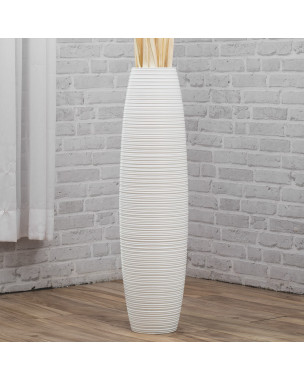 Leewadee Große Deko Bodenvase Für Dekozweige, Hohe Standvase Für Pampasgras, Design Holzvase, 70 cm, Weiß