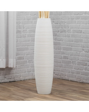 Leewadee Große Deko Bodenvase Für Dekozweige, Hohe Standvase Für Pampasgras, Design Holzvase, 90 cm, Weiß