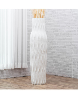 Leewadee Grand Vase A Poser Au Sol Pour Branches Décoratives De Pampa, Vase En Bois De Manguier, 110 cm, Blanc