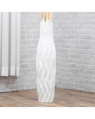 Leewadee Grande Vaso Da Terra: Alto Vaso Stile Boho In Legno Di Mango Per Rami Di Pampa, 70 cm, Bianco