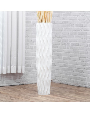 Leewadee Große Deko Bodenvase Für Dekozweige, Hohe Standvase Für Pampasgras, Design Holzvase, 90 cm, White Wash