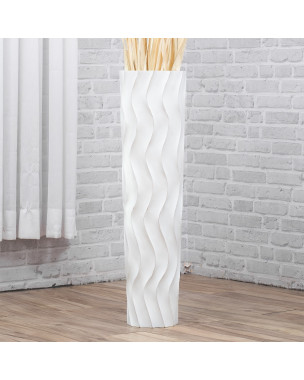 Leewadee Große Deko Bodenvase Für Dekozweige, Hohe Standvase Für Pampasgras, Design Holzvase, 70 cm, White Wash