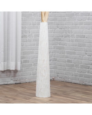 Leewadee Large White Home Decor Floor Vase – Wooden 28 inches Tall Farmhouse Decor Flower Holder For Fake Plant And Pampas Grass