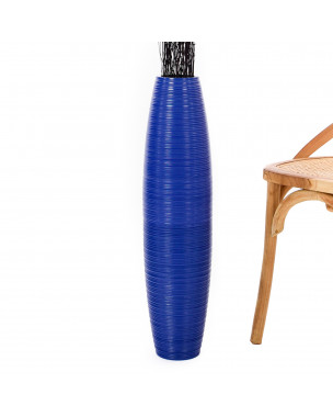 Leewadee Grande Vaso Da Terra: Alto Vaso Stile Boho In Legno Di Mango Per Rami Di Pampa, 70 cm, Blu