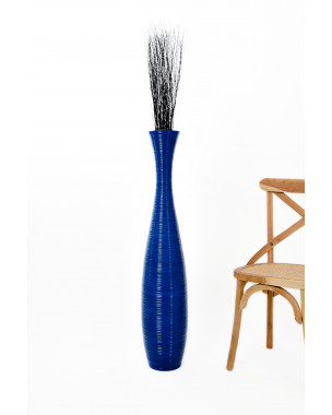 Leewadee Grande Vaso Da Terra: Alto Vaso Stile Boho In Legno Di Mango Per Rami Di Pampa, 110 cm, Blu