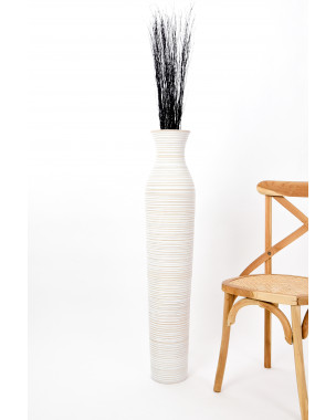 Leewadee Große Deko Bodenvase Für Dekozweige, Hohe Standvase Für Pampasgras, Design Holzvase, 110 cm, White Wash