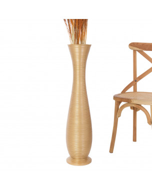 Leewadee Grande Vaso Da Terra: Alto Vaso Stile Boho In Legno Di Mango Per Rami Di Pampa, 90 cm, Oro