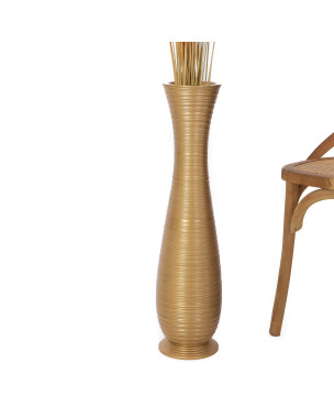 Leewadee Große Deko Bodenvase Für Dekozweige, Hohe Standvase Für Pampasgras, Design Holzvase, 70 cm, Gold