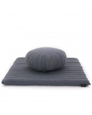 Leewadee Meditation Cushion Set – 1 Round Zafu Meditation Pillow and 1 Square Roll-Up Zabuton Meditation Mat, Pillows Bundle Filled with Kapok, Anthracite