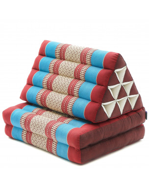Leewadee 2-Fold Mat with Triangle Cushion – Comfortable TV Pillow, Foldable Mattress with Cushion Made of Eco-Friendly Kapok, 45 x 20 inches, blue red