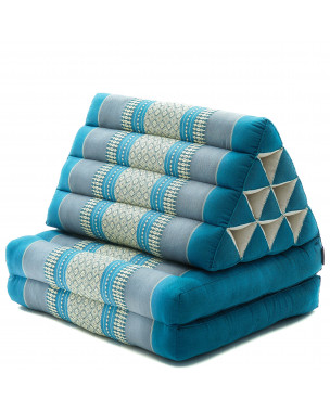 Leewadee 2-Fold Mat with Triangle Cushion – Comfortable TV Pillow, Foldable Mattress with Cushion Made of Kapok, 45 x 20 inches, Light Blue