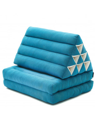 Leewadee 2-Fold Mat with Triangle Cushion – Comfortable TV Pillow, Foldable Mattress with Cushion Made of Kapok, 45 x 20 inches, Light Blue