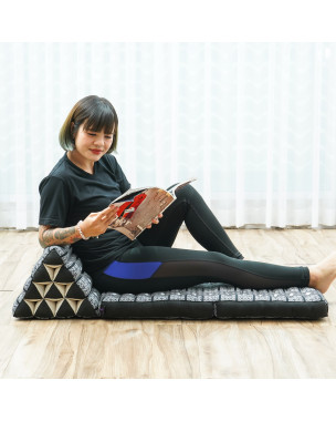 Leewadee materasso pieghevole a due segmenti: comodo tappetino con cuscino triangolare in kapok fatto a mano, materasso thailandese, 115 x 50 cm, Nero