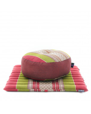 Leewadee set de méditation - Set de méditation en Kapok, coussin et tapis de méditation Zafu et Zabuton, Vert Rouge