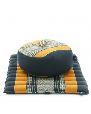 Leewadee set de méditation - Set de méditation en Kapok, coussin et tapis de méditation Zafu et Zabuton, Noir Orange