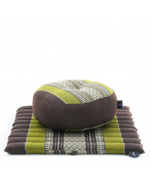 Leewadee set de méditation - Set de méditation en Kapok, coussin et tapis de méditation Zafu et Zabuton, Marron Vert