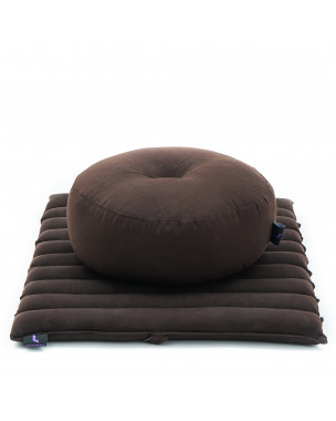 Leewadee Meditation Cushion Set – 1 Small Zafu Yoga Pillow and 1 Small Roll-Up Zabuton Mat Filled with Eco-Friendly Kapok, brown