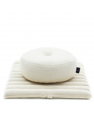 Leewadee Meditation Cushion Set – 1 Small Zafu Yoga Pillow and 1 Small Roll-Up Zabuton Mat Filled with Kapok, Ecru