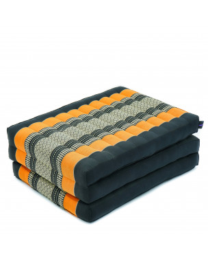 Leewadee Trifold Mattress S – Comfortable Thai Massage Pad, Foldable Relaxation Floor Mattress Filled with Eco-Friendly Kapok, Perfect to Use as a Sleeping Mat 79 x 20 inches, black orange