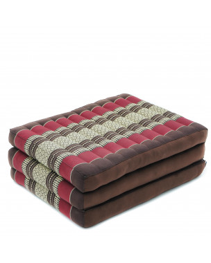 Leewadee Trifold Mattress S – Comfortable Thai Massage Pad, Foldable Relaxation Floor Mattress Filled with Eco-Friendly Kapok, Perfect to Use as a Sleeping Mat 79 x 20 inches, brown red