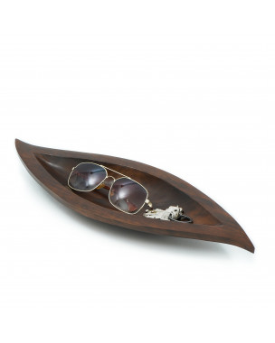 Leewadee bandeja de madera – Elegante recipiente decorativo de madera exótica, preciosa bandeja para joyas hecha a mano, 43 x 15 x 4 cm, Marrón