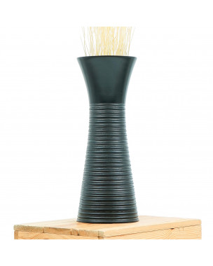 Leewadee piccolo vaso da terra: vaso basso, elemento decorativo fatto a mano in legno di mango, vaso per rami decorativi, 36 cm, Nero