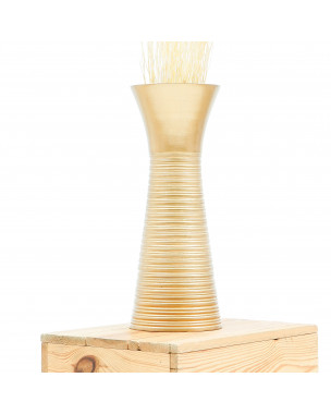 Leewadee piccolo vaso da terra: vaso basso, elemento decorativo fatto a mano in legno di mango, vaso per rami decorativi, 36 cm, Oro