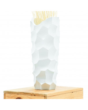 Leewadee Kleine Bodenvase für Dekozweige hohe Standvase Design Holzvase, Holz, 36 cm, Weiß