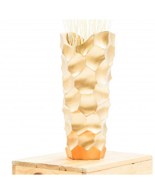 Leewadee Kleine Bodenvase für Dekozweige hohe Standvase Design Holzvase, Holz, 36 cm, Gold