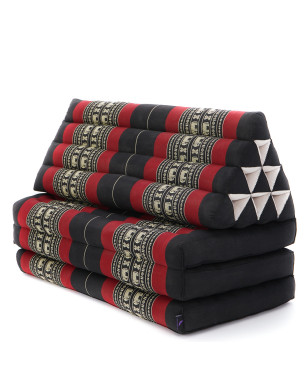 Leewadee 3-Fold Mat XXL with Triangle Cushion – Firm TV Pillow, Foldable Mattress with Cushion Made of Eco-Friendly Kapok, 67 x 31 inches, black red