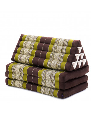 Leewadee 3-Fold Mat XXL with Triangle Cushion – Firm TV Pillow, Foldable Mattress with Cushion Made of Eco-Friendly Kapok, 67 x 31 inches, brown green