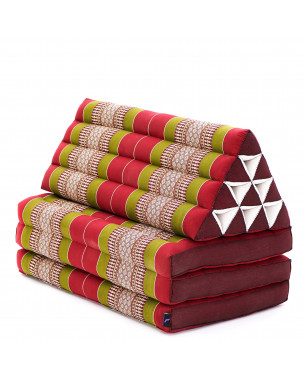 Leewadee 3-Fold Mat XXL with Triangle Cushion – Firm TV Pillow, Foldable Mattress with Cushion Made of Eco-Friendly Kapok, 67 x 31 inches, green red