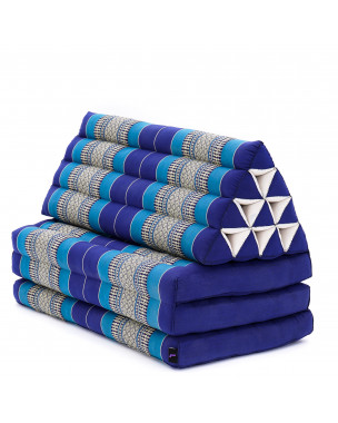Leewadee 3-Fold Mat XXL with Triangle Cushion – Firm TV Pillow, Foldable Mattress with Cushion Made of Eco-Friendly Kapok, 67 x 31 inches, blue