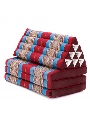 Leewadee 3-Fold Mat XXL with Triangle Cushion – Firm TV Pillow, Foldable Mattress with Cushion Made of Eco-Friendly Kapok, 67 x 31 inches, blue red