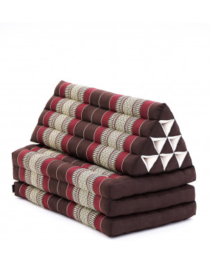 Leewadee 3-Fold Mat XXL with Triangle Cushion – Firm TV Pillow, Foldable Mattress with Cushion Made of Eco-Friendly Kapok, 67 x 31 inches, brown red