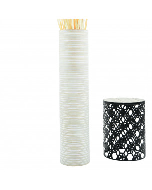 Leewadee Große Deko Bodenvase Für Dekozweige, Hohe Standvase Für Pampasgras, Design Holzvase, 110 cm, White Wash